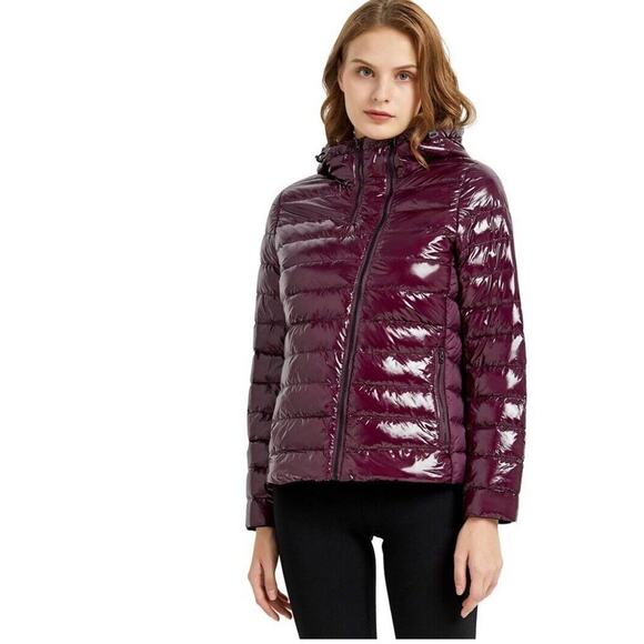 Orolay Women's Short Down Jacket Inclined Zipper Sporty Winter Coat Sz L Purple - Picture 3 of 9